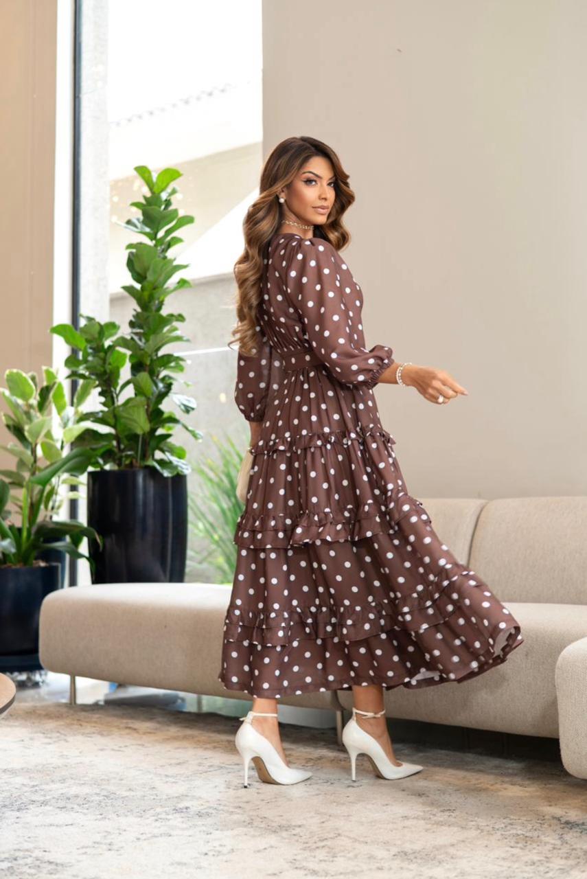 Vestido Poá Midi fluido