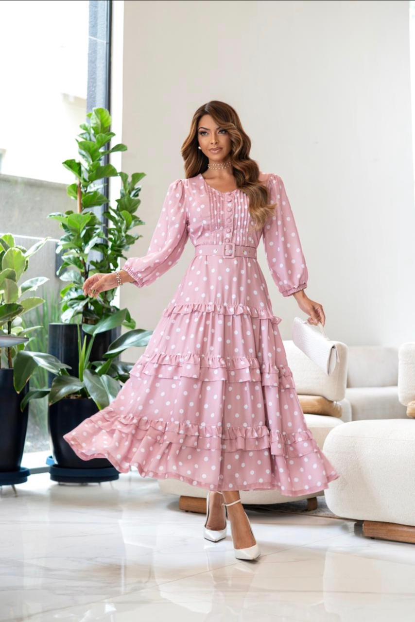 Vestido Poá Midi fluido