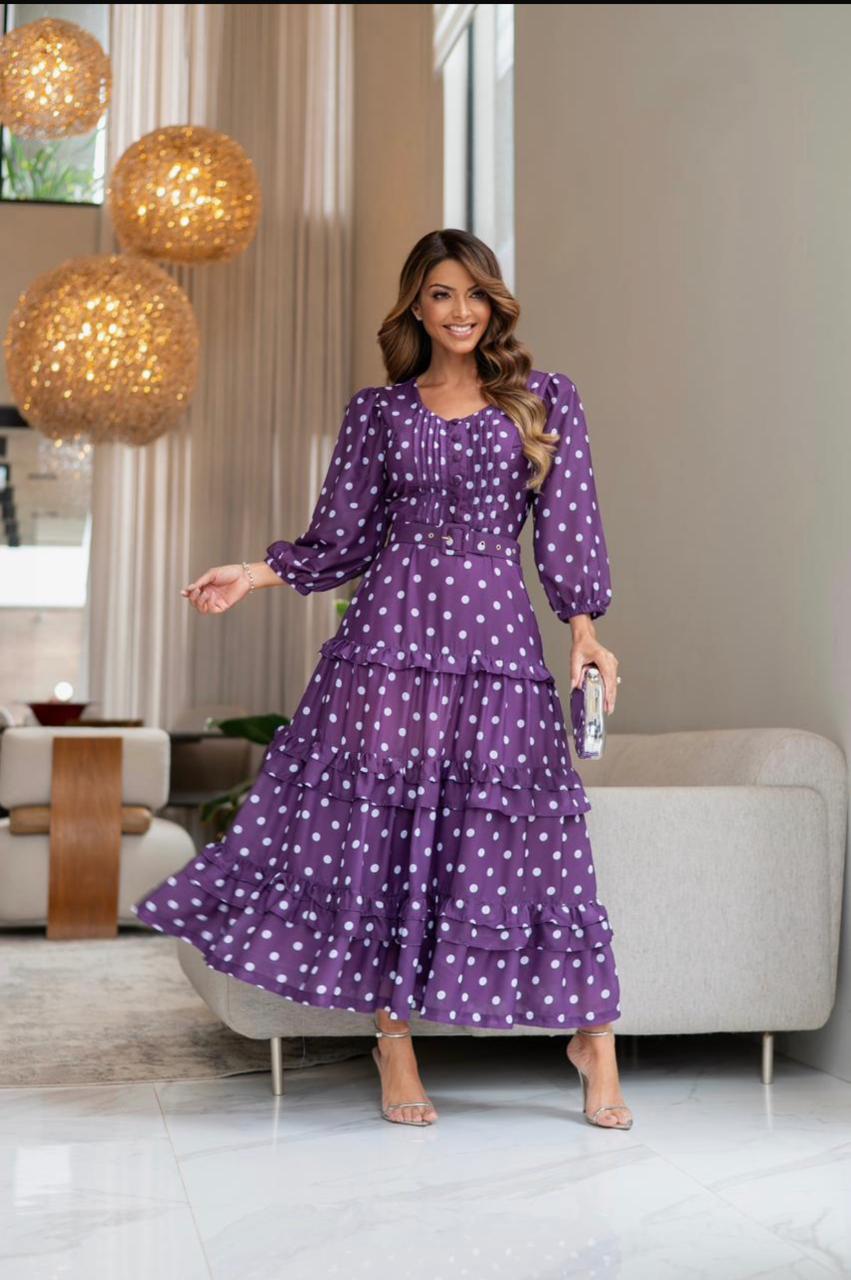 Vestido Poá Midi fluido