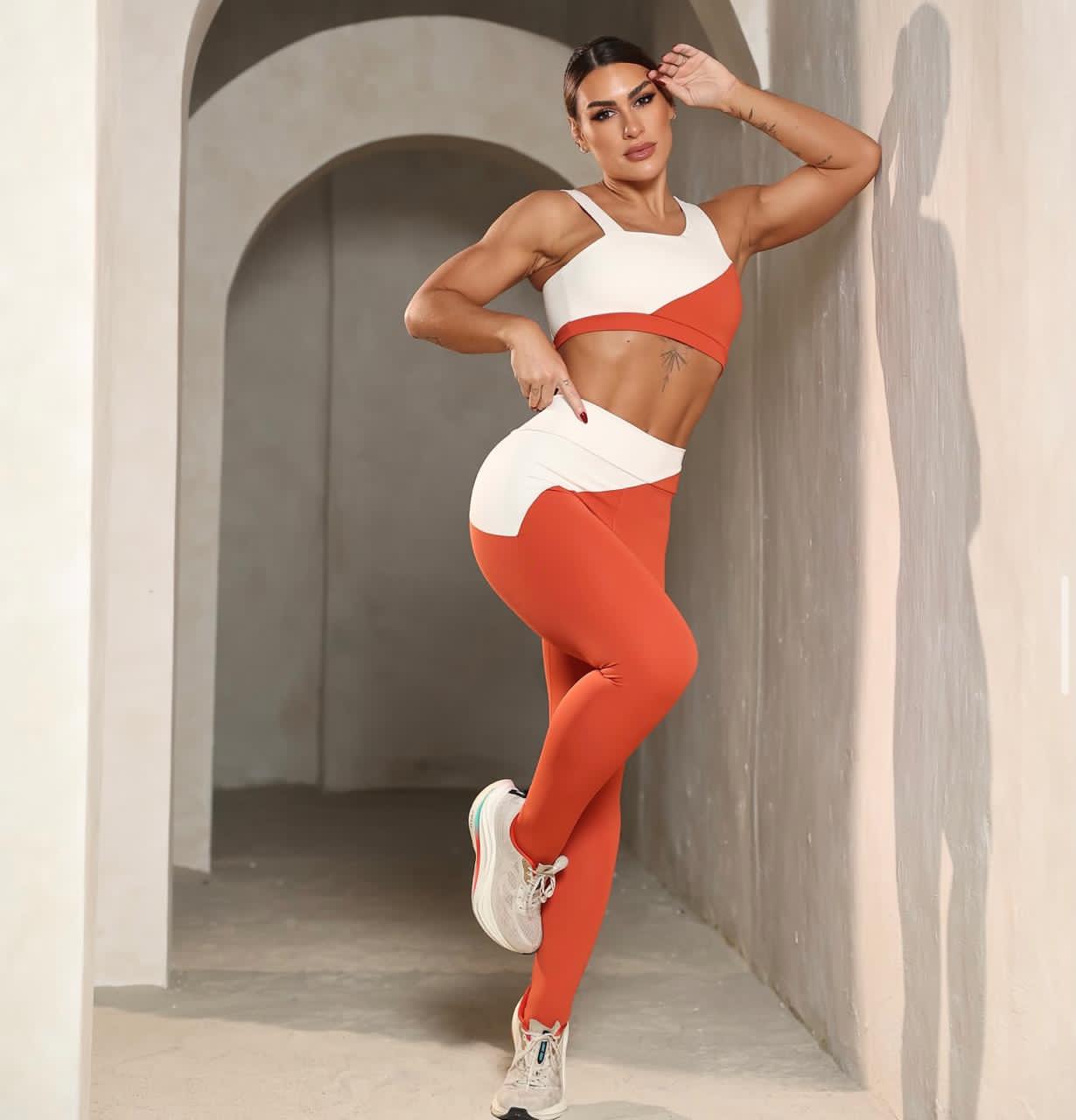 Conjunto academia calça leg e top bicolor